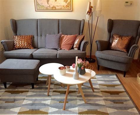 mid century modern living room  ikea strandmon sofa