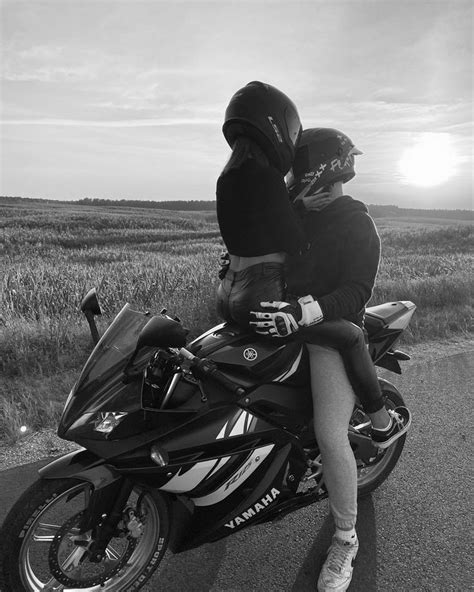 Romantic Black And White Sunset With Motorcycle Couple