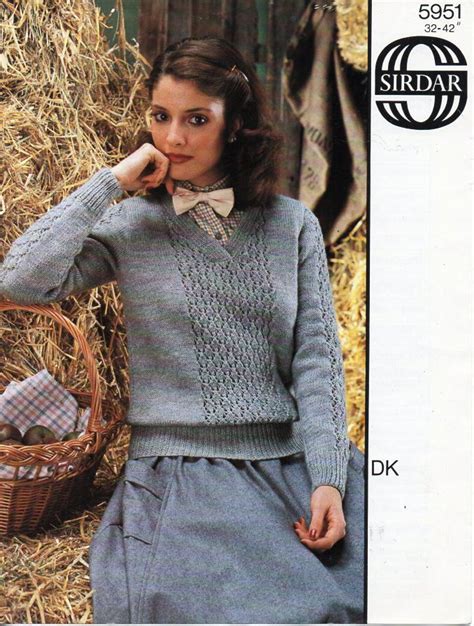 womens sweater knitting pattern pdf ladies lace panel v neck jumper