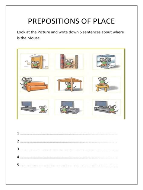 worksheet prepositions  place