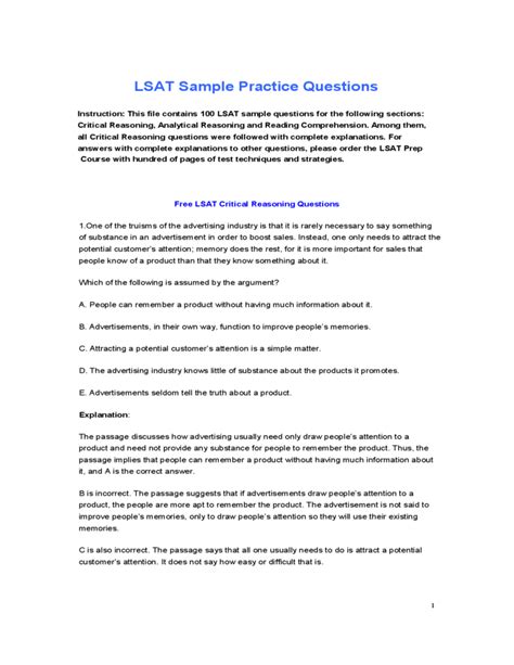 lsat sample practice questions free download