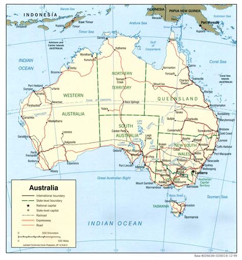 detailed political  administrative map  australia  roads