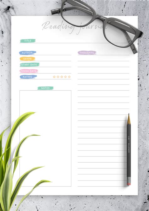 printable colored reading journal template