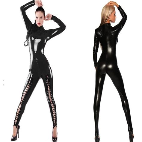 2018 new fashion catwomen costume pvc faux leather catsuit black