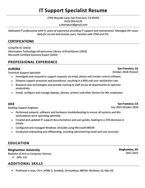 support specialist resume sample writing tips