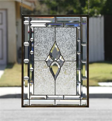 prisms large traditional clear stained glass window panel