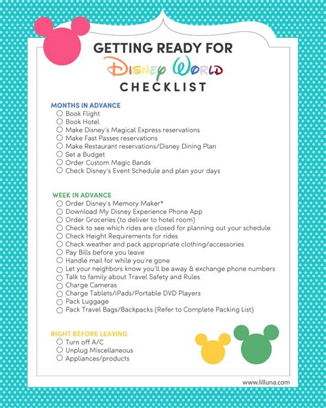 pick printable list  rides  disney world  checklist calendar