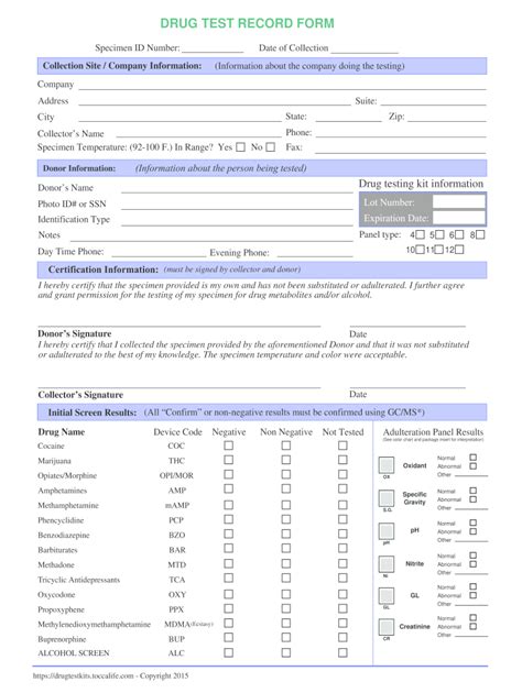 printable drug test form template