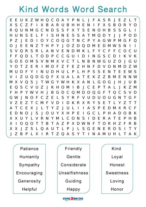 printable kindness word search coolbkids
