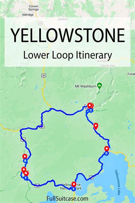 day  yellowstone  loop itinerary map   sees