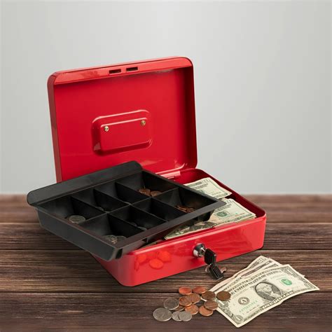 cash box locking steel petty cash safe  removable coin tray