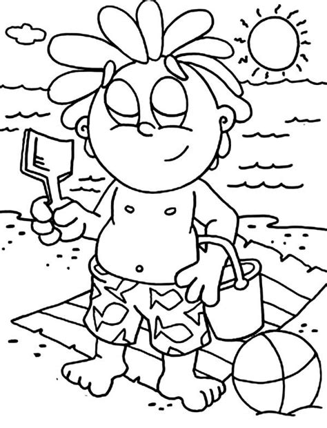 beach vacation  happy kid   beach toy sets coloring page