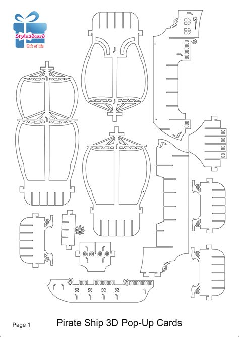 the pirate ship 3d pop up card is shown in black and white with