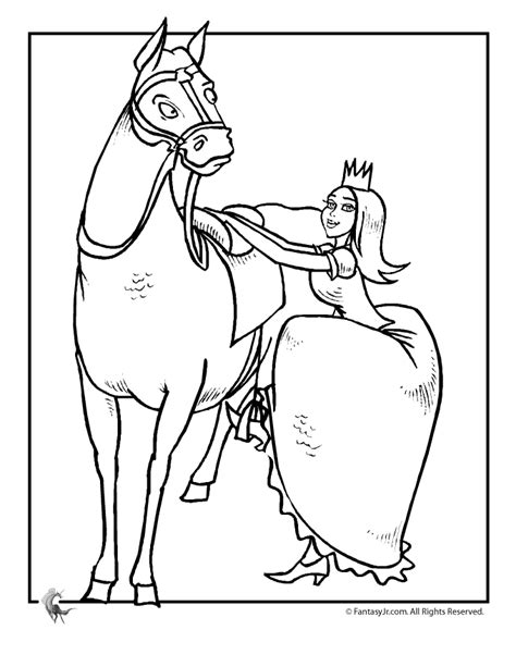 princess mounting horse coloring page woo jr kids activities