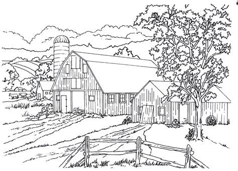 barn  silo   country farm coloring pages horse coloring