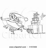 Pulling Sled Santa Gifts Christmas Toonaday Outlined Coloring Cartoon Vector Illustration 2021 Clipart sketch template