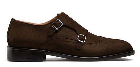wingtip double monk strap shoes brown suede hockerty