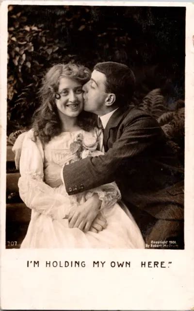 Vintage 1906 Rppc Man Kissing A Woman Real Photo Dating Romance Love