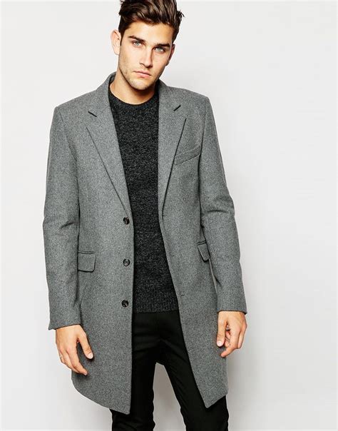 asos wool overcoat  light grey lightgrey fashion shop wool overcoat leather jacket men
