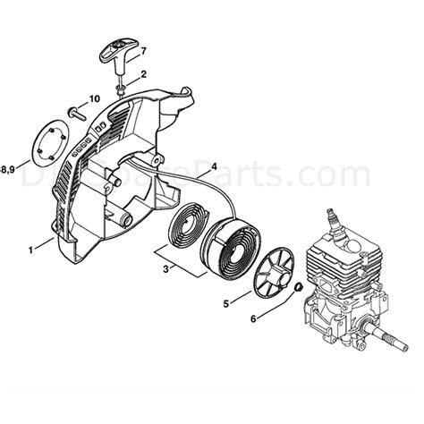 stihl km  rc   engine km  rc   parts diagram rewind starter