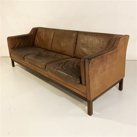 Danish Tan Leather Sofa Vampt Vintage Design