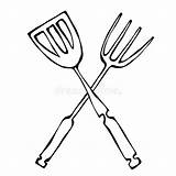 Bbq Fork Tools Spatula Clipart Crossed Cartoon Grill Barbecue Tongs Doodle Realistic Isolated Icon Background Hand Preview Clipground sketch template