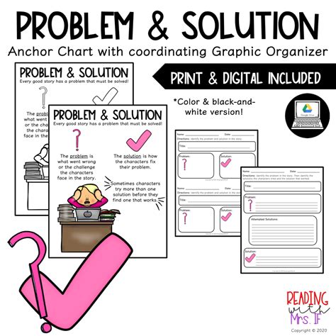 problem solution anchor chart  graphic organizer print digital