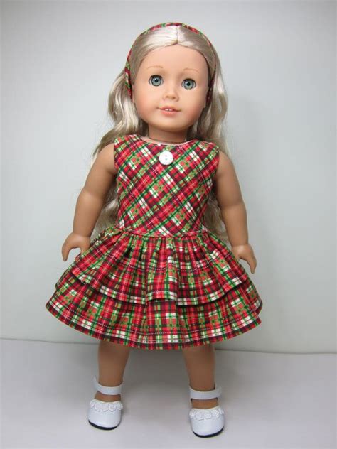 american girl doll clothes red and green plaid party etsy doll