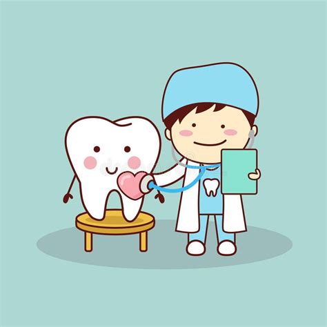 happy cartoon tooth and dentist stock vector illustration of
