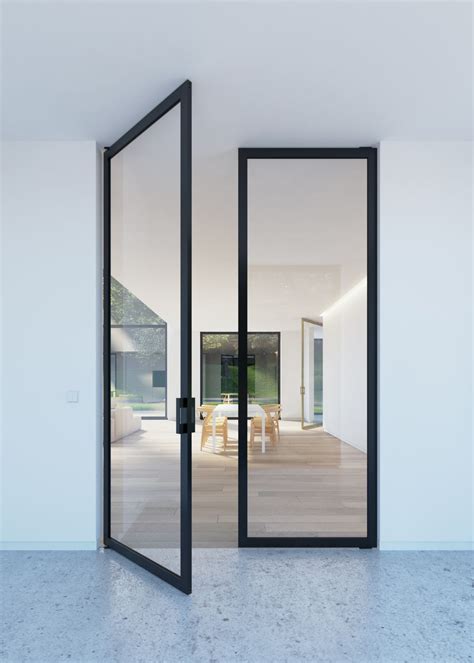 Double Glass Pivoting Door With Steel Look Frames Portapivot In