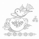 Embroidery Vintage Patterns Sugar Bowl Bird sketch template