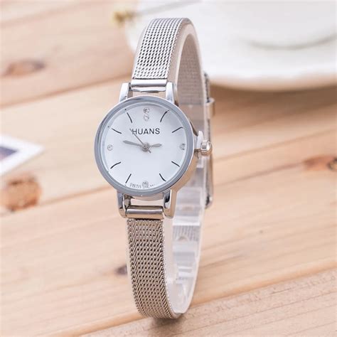 small dial delicate  women silver steel mesh band quartz analog