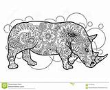 Stress Zentangle Paisley Doodle Drawn Coloring Release Animal Hand Adult Rhino sketch template