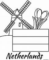 Netherlands Bas Coloriage Windmill Drapeau Netherland Tulips Imprimer sketch template