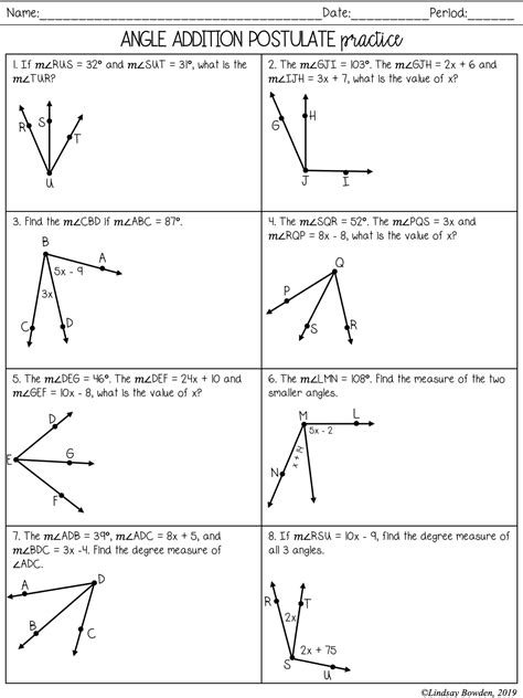 segment  angle addition postulate notes  worksheets lindsay bowden