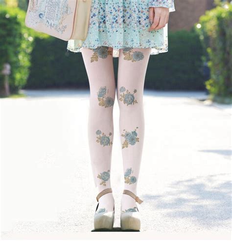 spring and autumn mori girl flower printed velvet white tights for female