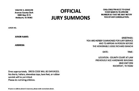 aransas county jury summons information