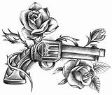 Gun Roses Tattoo Guns Tattoos Rose Drawing Sketch Thigh Coloring Drawings Ribbon Tatouage Dessin Tatouages Revolver Designs Simple Sleeve Idées sketch template