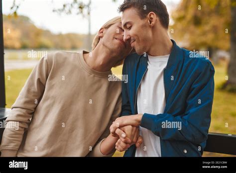 Loving Gay Couple Outdoors Two Handsome Men Having Romantic Date In