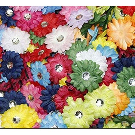 pcs  colorful mini artificial daisy flower heads  rhinestone