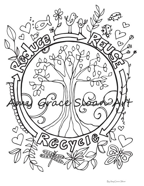 reduce reuse recycle coloring page etsy