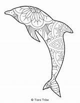 Mandala Coloring Animal Dolphin Pages sketch template