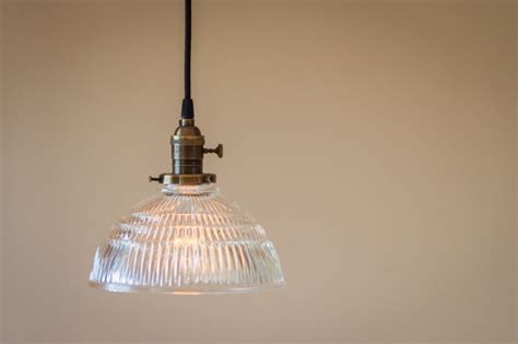 Pendant Light Fixture Glass Ribbed Dome By Oldebricklighting