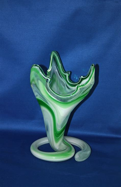 Vintage Murano Venetian Art Glass Vase Free Form Variegated Green And