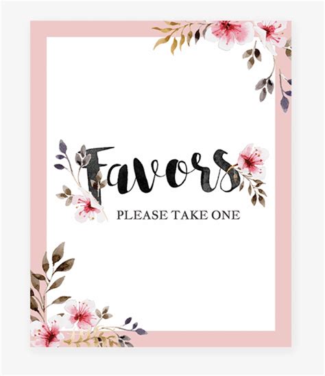 printable favors sign  blush pink flowers  littlesizzle favors