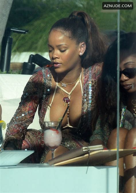 Rihanna Sexy Cleavage By The Pool In Miami Aznude