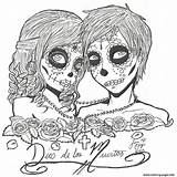 Coloring Pages Sugar Skull Couples Printable Couple Skulls Print Dead Dia Color Muertos Los Drawing sketch template