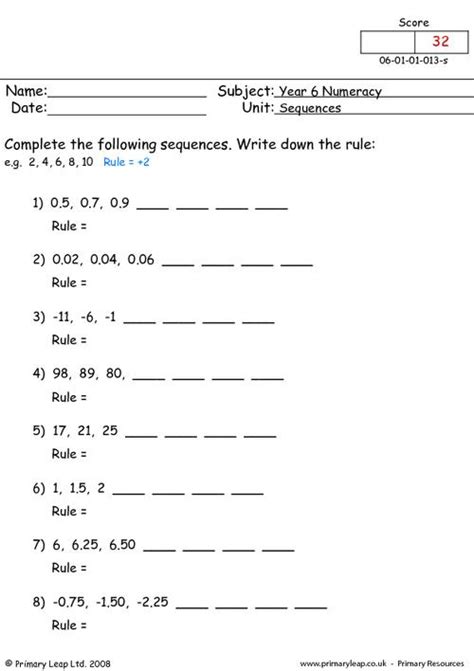 Sequencing Numbers Worksheets