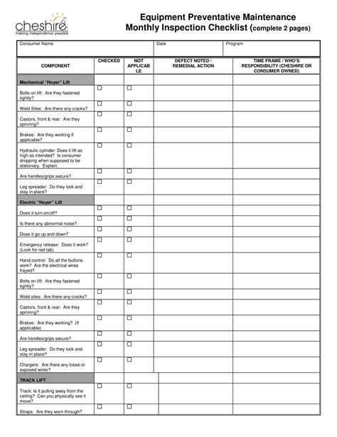 equipment checklist  examples format  examples