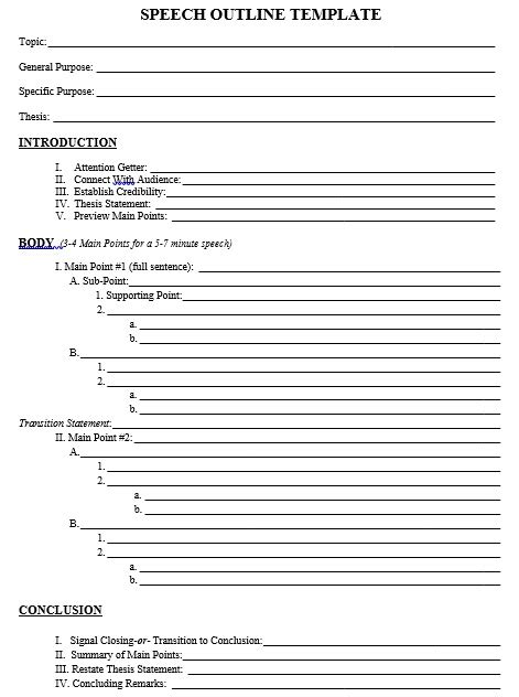 informative speech outline templates examples word